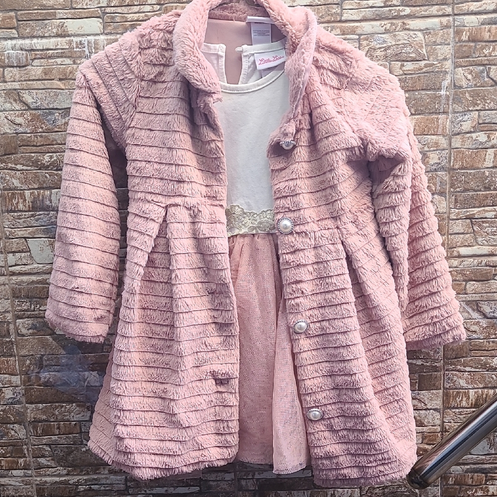 Little Lass Blush Pink Textured Jacket and Dress Set